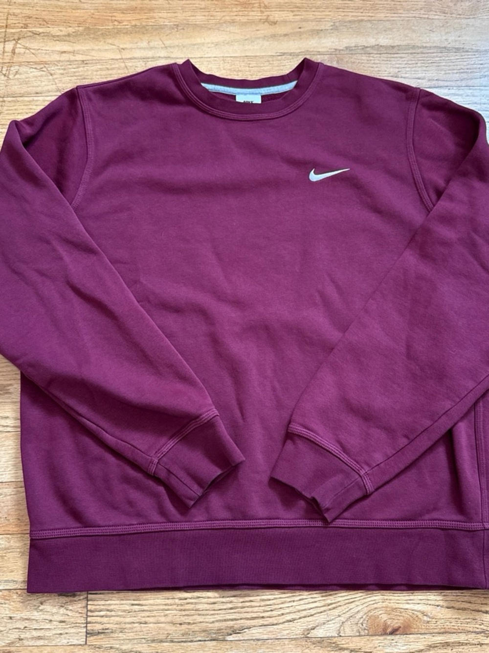 Nike Men's Crewneck Sweatshirt - Maroon with White Swoosh